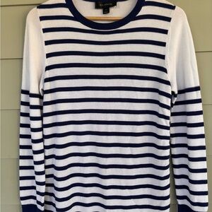 St. John Women's Navy and White Striped Sweater, Size S